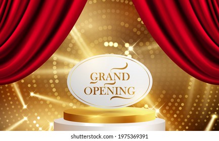 Red curtain background. Grand opening event design. luxury greeting rich card.