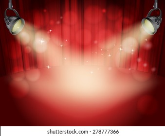 red curtain background with light yellow spot lights