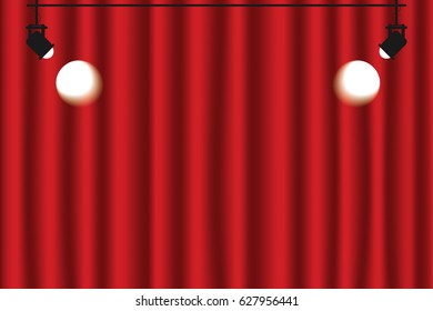 Red curtain background with spotlights. Luxury red, dark color. Vector