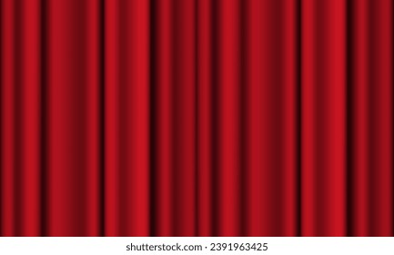 Red curtain background. Theatrical drapes. Red fabric. Wavy silk background.