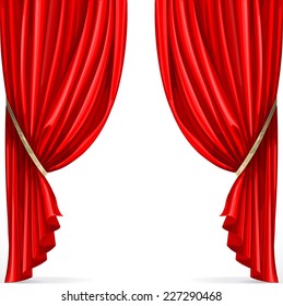 Red curtain collected in folds ribbon isolated on a white background