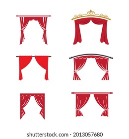 Red curtain cornice decor domestic fabric interior drapery textile lambrequin, vector illustration curtaine