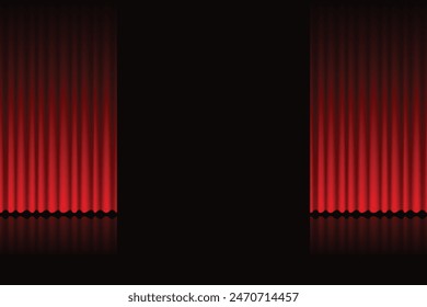 Red curtain cornice decor domestic fabric interior drapery textile lambrequin, vector illustration curtaine