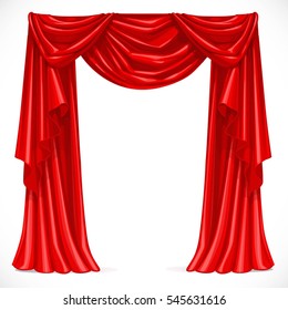 Red curtain draped with pelmet isolated on a white background