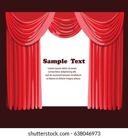 Red curtain draped a white background. illustration vector.