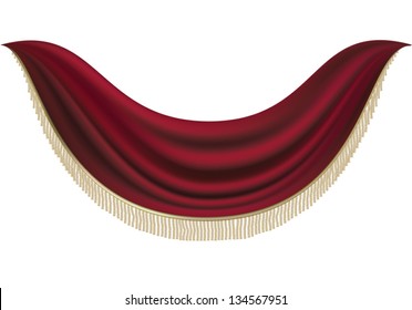 red curtain drapery with gold tassel fringing