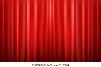 Red Curtain Draping Wave Pleat Curtains Theater Stage Background. Vector illustration