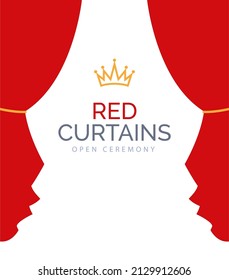 Red curtain flat simple illustration. Vector red curtain open cinema background design