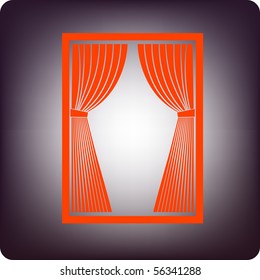 Red curtain icon on rectangular frame on bluish background