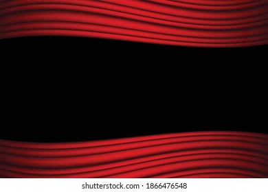 Red Curtain On Black Background. Vector