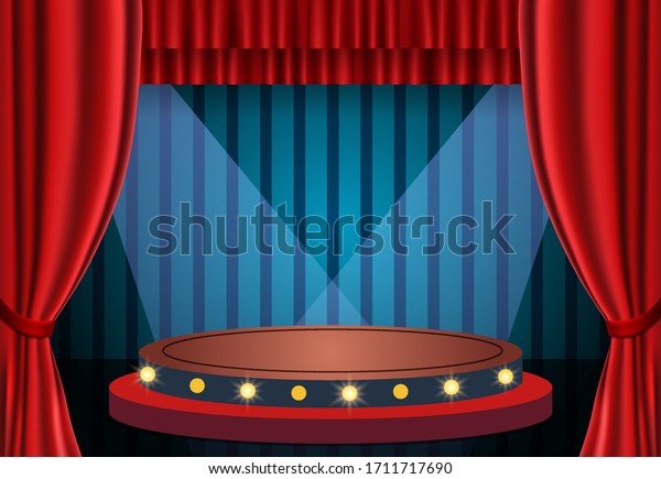 Red Curtain On Blue Vintage Background Stock Vector (Royalty Free ...