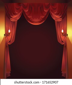 Red curtain on a dark background