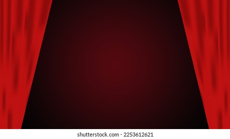 Cortina roja sobre fondo rojo oscuro degradado. Escenario de teatro. Afiche del show del festival. Ilustración vectorial. EPS 10.