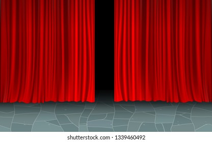 red curtain on the marble floor