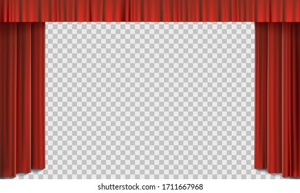 Red curtain on stage. Template isolated on a transparent background. Vector illustration.