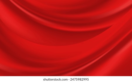 Red Curtain Opening Isolated Celebration Event Backdrop. Wallpaper Vector Iridescent red gradient. Holographic foil. Abstract background. Creative neon template for banner