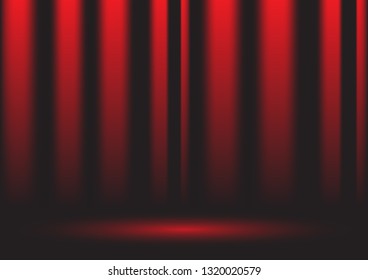 Red curtain opera, cinema or theater stage drapes. Spotlight on closed velvet curtains background. Vector illustration