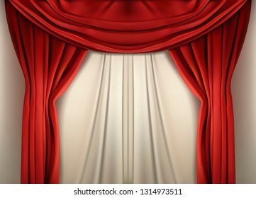 Red curtain over the scene. Vector illustration.