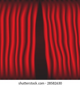 Red curtain partially parted vector.