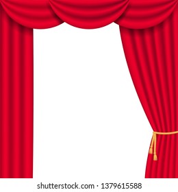 Red curtain realistic frame. Vector illustration isolated on white background