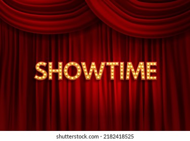 Red Curtain ShowTime Background. Vector Illustration