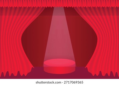 Plantilla editable de escenario de cortina roja ideal para teatro, eventos, presentaciones y promociones de espectáculos. Elegante diseño de drapeado con un aspecto dramático, totalmente personalizable para proyectos creativos.