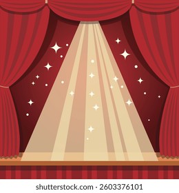 red, curtain, stage, vector illustration