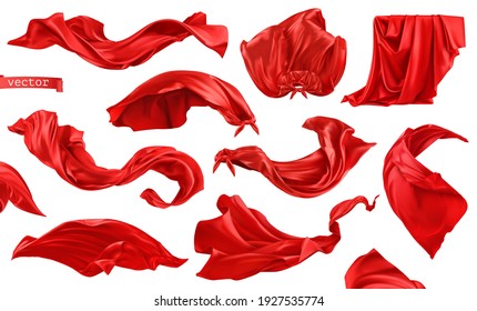Red curtain, superhero red cape 3d realistic vector set - Shutterstock ID 1927535774