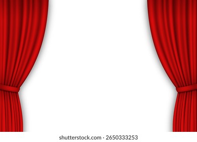 Red curtain tie back with soft shadow isolated on white background. Vector