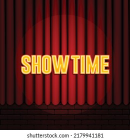 Red Curtain with Tittle Showtime and Sparking Spotlight