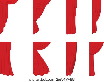 A red curtain vector design features smooth, flowing shapes that evoke elegance and drama, often symbolizing theater or grand presentations.
