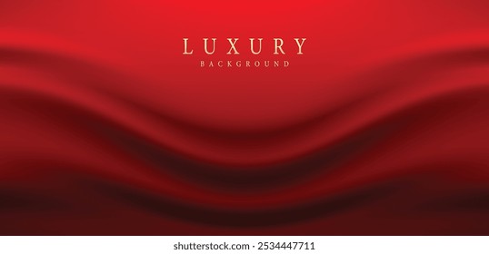 Red curtain vector illustration. Realistic 3d vintage luxury banner for awards ceremony, elegant frame invitation on royal curtain mantle background.