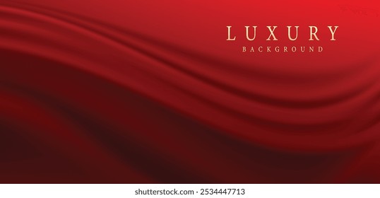 Red curtain vector illustration. Realistic 3d vintage luxury banner for awards ceremony, elegant frame invitation on royal curtain mantle background.