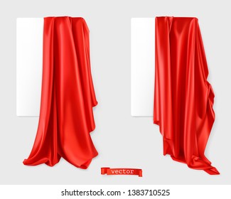 Red curtain vectorized image. Drapery fabric. 3d realistic vector