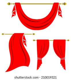 Red curtain vintage vector set on white background