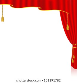 Red curtain with a white background behind. Vector illustration. Ideal for presentations, brochure, promotional background, advertising ads