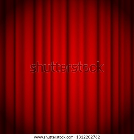 Red curtains background illuminated by a beam of spotlight. Vector illustration
