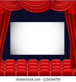 red curtains cinema hall vector illustration