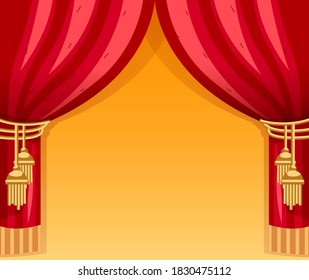 Red curtains for cirsus or theater scene backdrop. Show concert. Vector illustration.