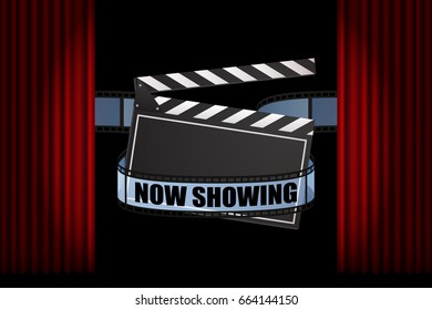 Red curtains and clapper, retro background