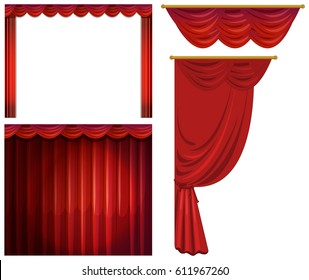 Red curtains in different styles illustration