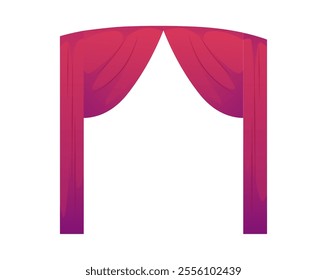 Red curtains and draperies, interior decoration object. Domestic, theatre stage or throne room interior drapery textile labrecque on the cornice. Vector flat illustration isolated on white background