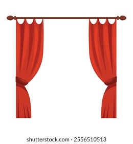 Red curtains hanging on a wooden rod, adding a touch of elegance and sophistication to any home interior