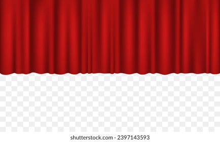 Red curtains isolated on transparent background. Vector illustration.