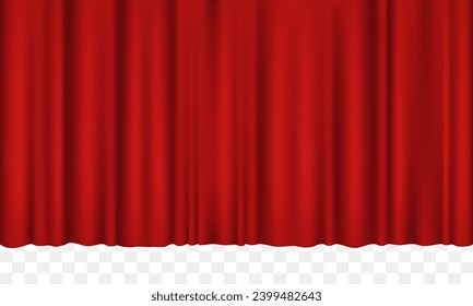 Red curtains isolated on transparent background. Vector illustration.