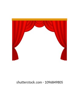 Red curtains with lambrequins for theater or circus stage. Decorative flat vector element for promo poster, banner or website