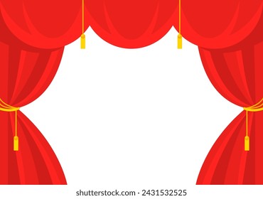 Red curtains. Luxury red silk velvet curtains. Theater stage drapery. Vector illustration