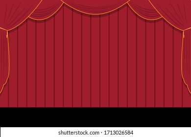 Cortinas rojas en el escenario, fondo. Cortina, ilustración vectorial
