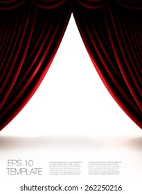 Red curtains on white background, Vector template