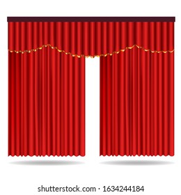 red curtains open, isolated on white background vector, 3D realistic illustration
